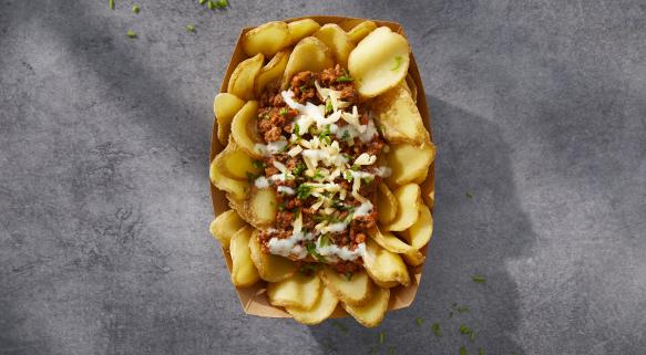 loaded Rustic Chips with minced meat and aioli